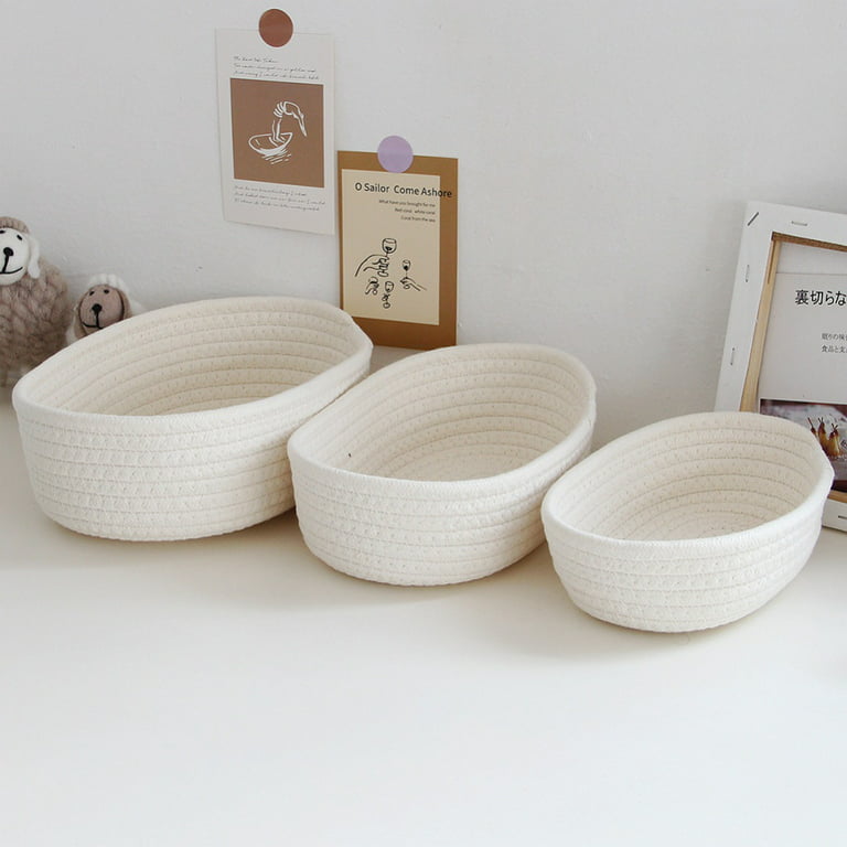 Shelf Storage Baskets for Organizing|Decorative Basket for Closet Storage Toy Baskets Bins Small Woven Rope Baskets,Durable Stylish,Oval Gray, Size