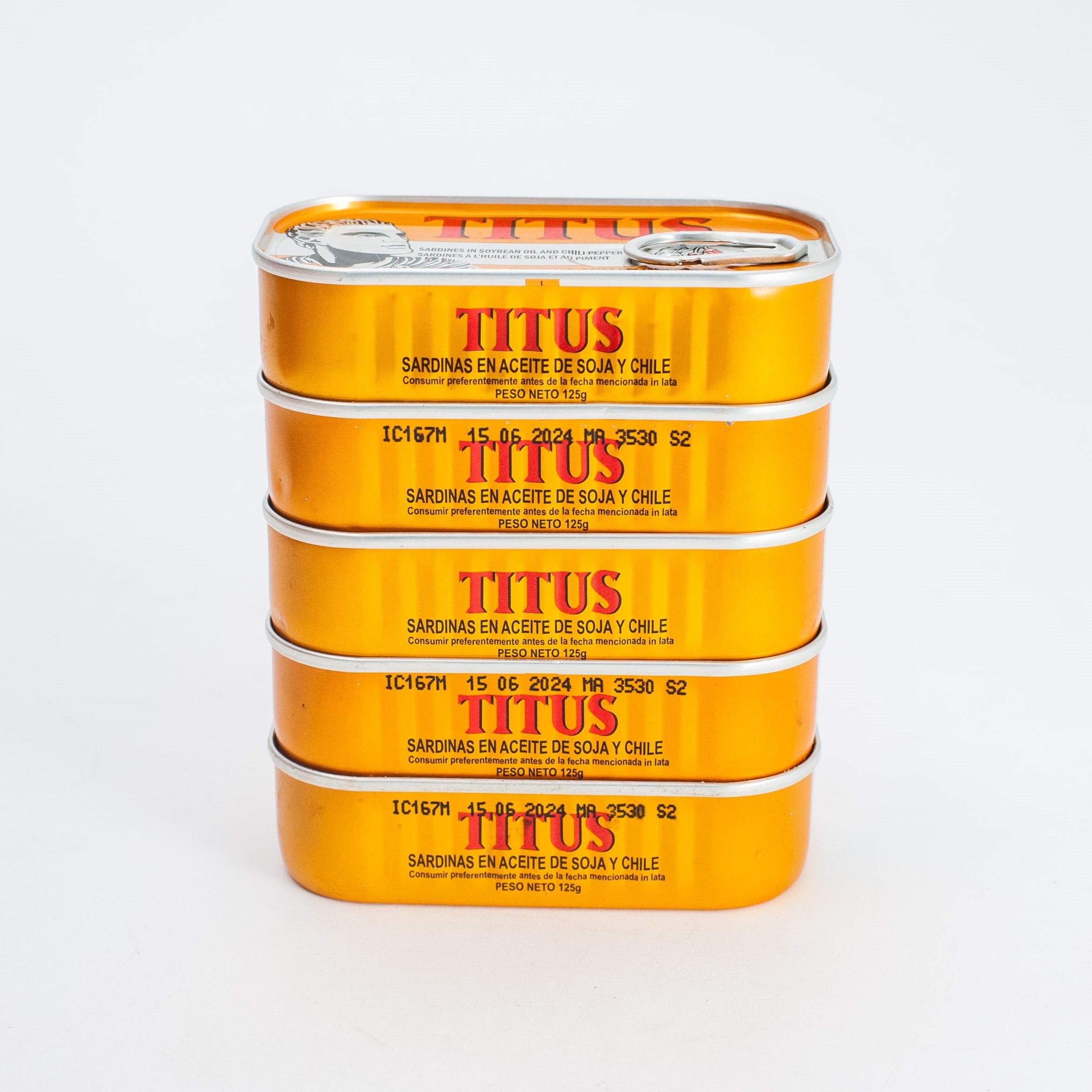 African Delights Titus Sardines in Soybean Oil Spicy, 625g (Pack of 5