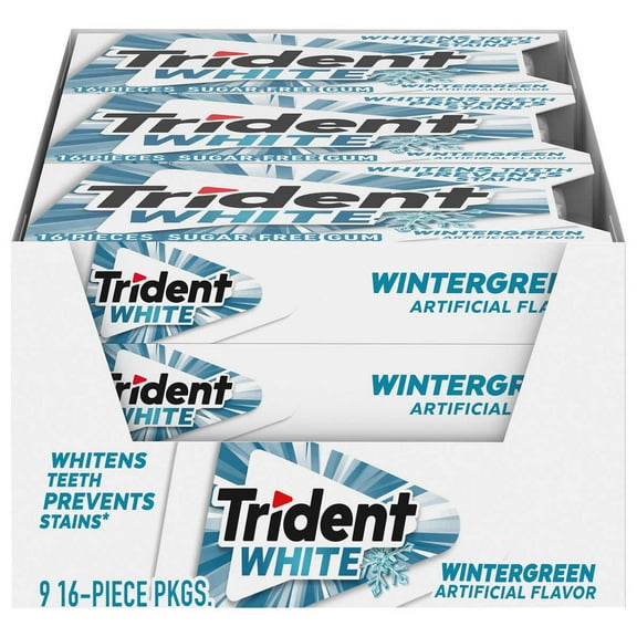 Trident White Wintergreen Sugar Free Gum, 9 Packs of 16 Pieces (144 Total Pieces)