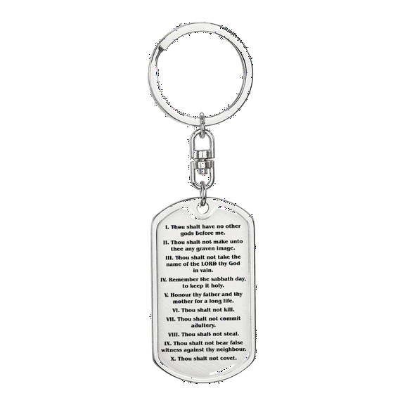 10 Commandments English Clear Swivel Keychain Dog Tag Stainless Steel or 18k Gold