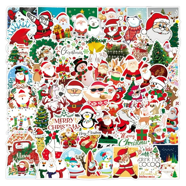 100 pegatinas navideñas de invierno, vinilo impermeable, diseño de Papá Noel, copo de nieve, muñeco de nieve, para álbumes de recortes, portátiles, botellas de agua, sobres y tarjetas
