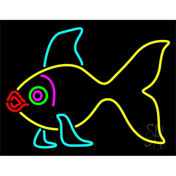 Yellow Fish 1 LED Neon Sign 15" Tall x 19" Wide - inches Black Square Cut Acrylic Backing, with Dimmer - Premium built indoor Sign for Club, Home décor, Event, Workshop, Storefront.