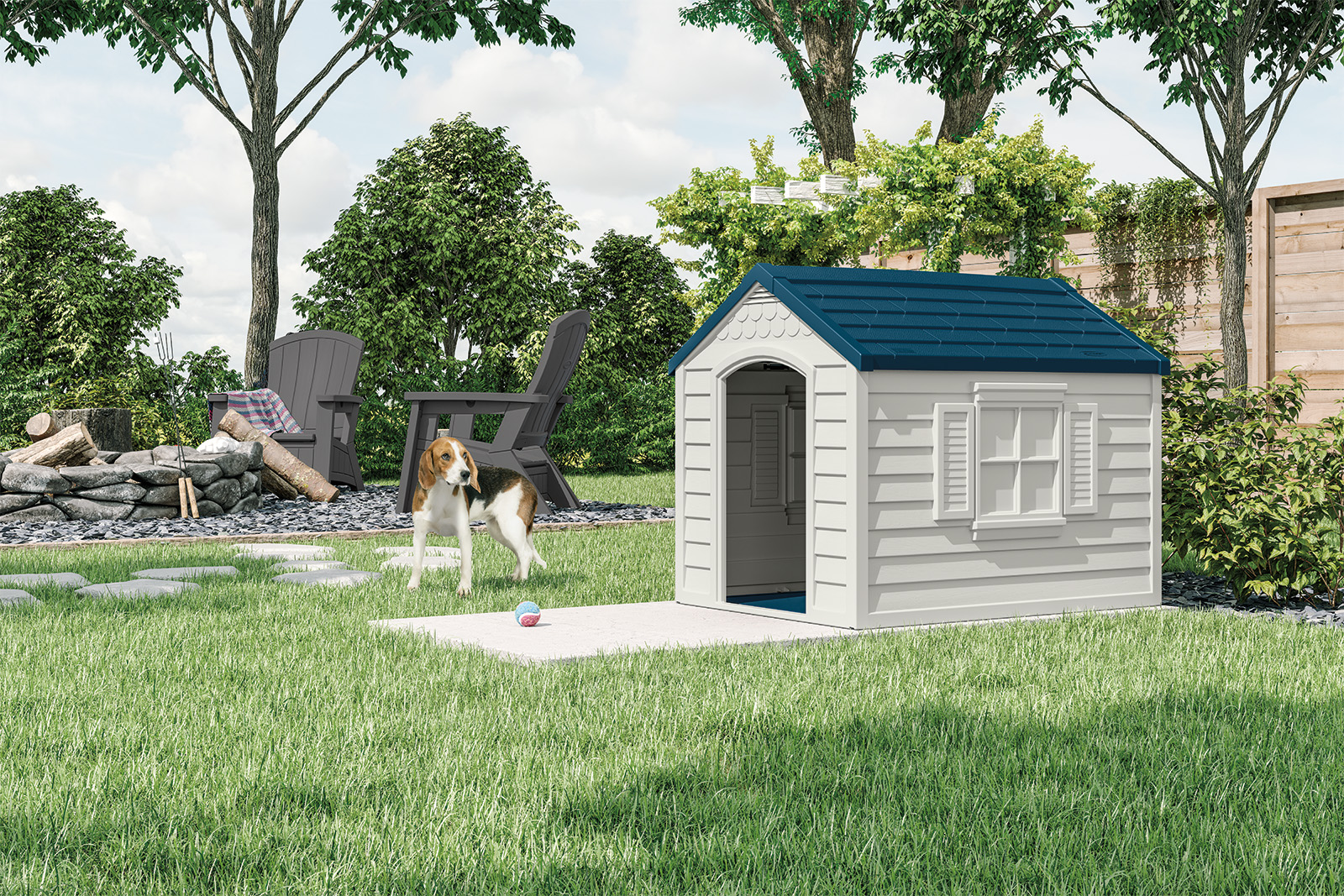 Suncast DH250 Durable Resin Snap Together Dog House with Removable Roof, Brown, Small/Medium Dogs - image 3 of 7
