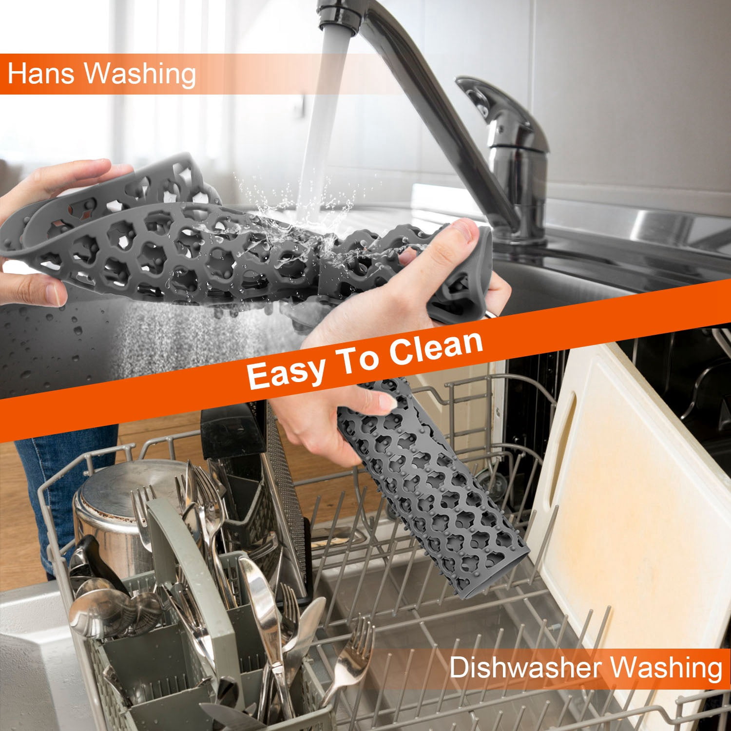 Zorpupoa 2Pcs Kitchen Sink Protector, 11.61x13.58" Silicone Sink Mat with Central Drain Hole Non-Slip Dishwasher Safe, Grey