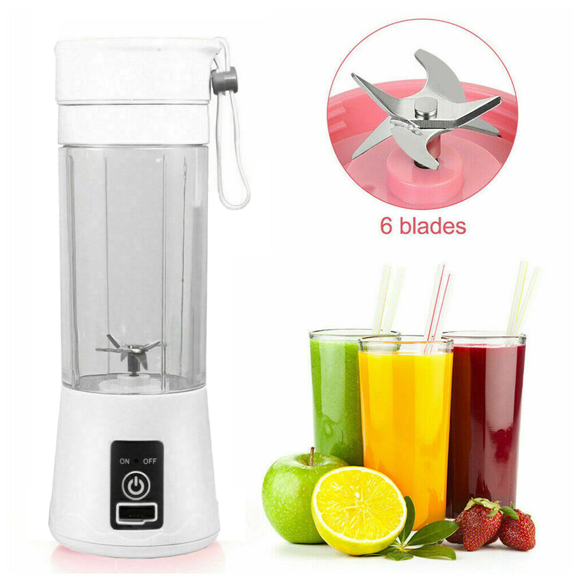 Portable 6 Blades in 3D Juicer Cup,Updated Version Rechargeable Juice  Blender Magnetic Secure Switch Electric Fruit Mixer for Superb Mixing  (Blue)…