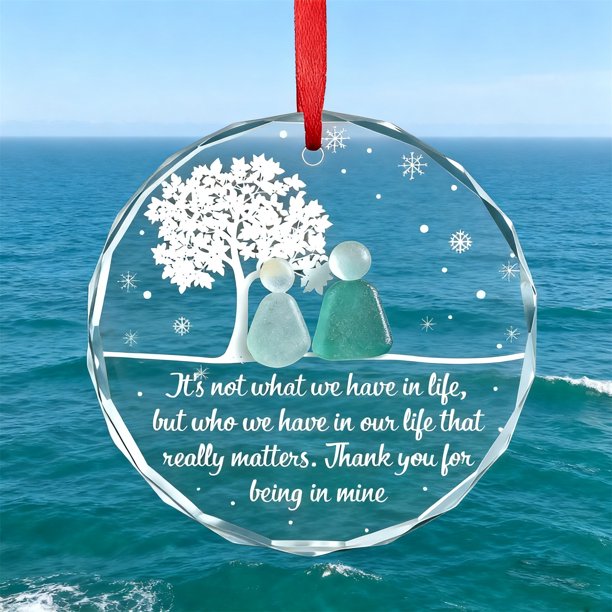 Pendiente Acrylic Sea Glass Christmas A Souvenir Of Friendship, Acrylic Sea Glass Pendant, Christmas Ornament, Handmade Gift for Friends, Unique Home Decor, 2D Design, Clear Acrylic Material, for