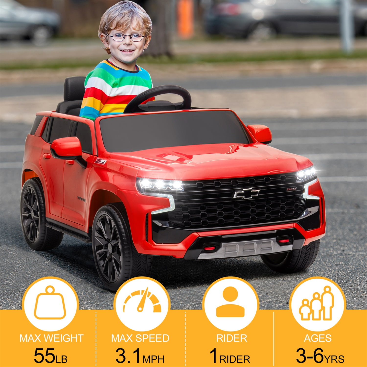 CIPACHO Ride On Car 12V Licensed Chevrolet Kids Electric Vehicle Toy with Parent Remote Control, Opening Door, LED Light, Red CIPACHO Ride On Car 12V Licensed Chevrolet Kids Electric Vehicle Toy with Parent Remote Control, Opening Door, LED Light, Red