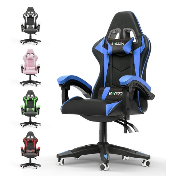 Bigzzia High-Back Gaming Chair PC Office Chair Computer Racing Chair PU Desk Task Chair Ergonomic Executive Swivel Rolling Chair with Lumbar Support for Back Pain Women, Men (Blue)