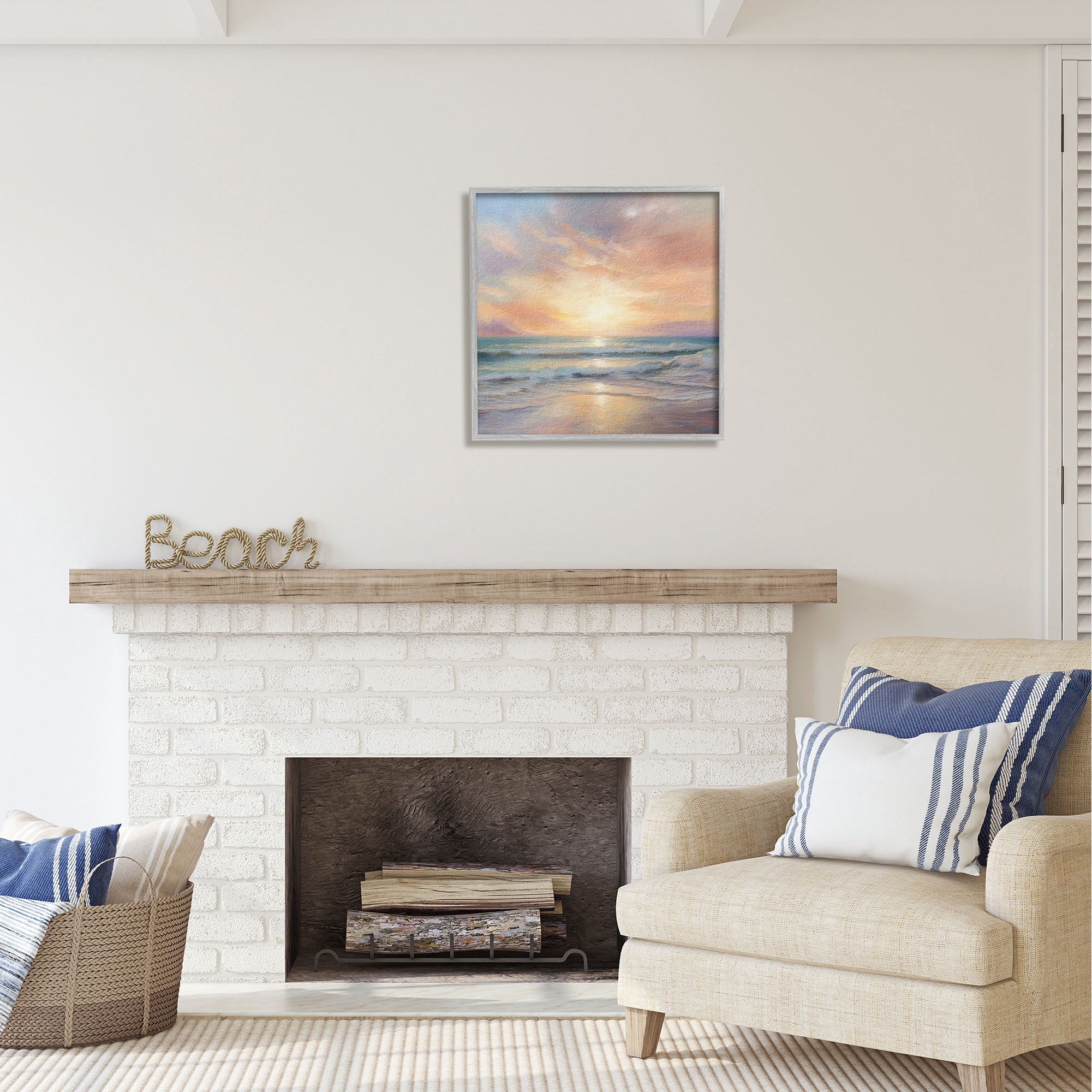 Stupell Industries Coastal Sunset Reflection Nature Painting Gray Framed Art Print Wall Art, 24 x 24
