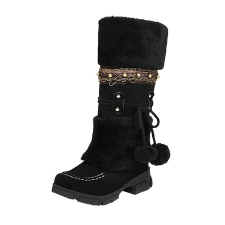 

Rdeuod Women Snow Boots Slip-On Velvet Cotton Warm Solid Shoes