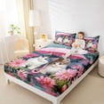 thumbnail image 3 of Erosebridal Kawaii Cat Kitten Bed Sheets,Pink Lotus Flowers King Sheets For Girls Kids 4-Piece, 3 of 6