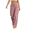 thumbnail image 3 of Cmtiyu Women's Cargo Pants, Baggy High Waist Drawstring Wide Leg Pants with Pockets, Casual Outdoor Jogger Pants, S-2XL, 3 of 8