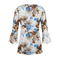 thumbnail image 5 of BSDJILFG Tunics for Women 3/4 Bell Sleeve Floral Peplum Tops Button Up Pleated Cutout V-Neck Work Blouses Summer Sales, 5 of 5