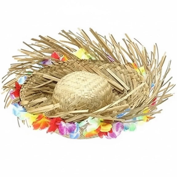 Yvsxxv Flower Garland Tropical Hawaii Straw Beach Hat, Summer Luau Party Hat, 1 Pc