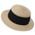 thumbnail image 2 of SGMVNU Fashion Sun Hats for Women, Wide Brim Retro Flat Top Panama Boater Straw Hats Vacation Beach Hat Packable, One Size, Black, 2 of 8