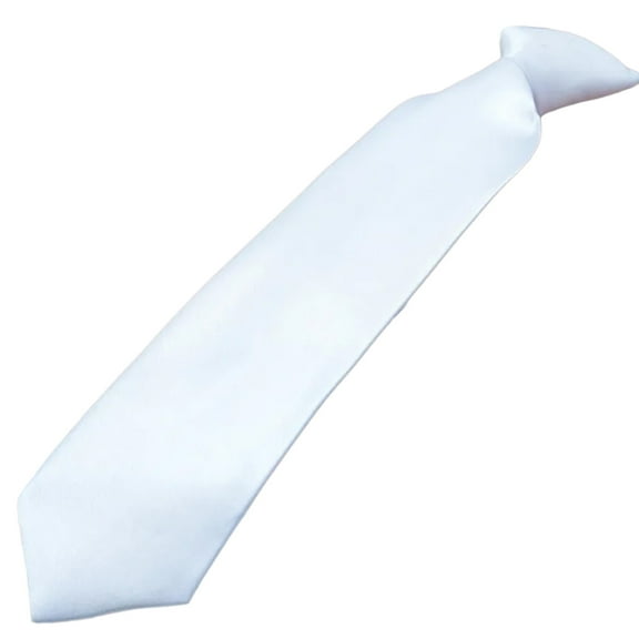 Adult Children Uniform Convenient Zippered Neck Tie Solid Color White Adjustable Pre Tied Necktie for Wedding Parties
