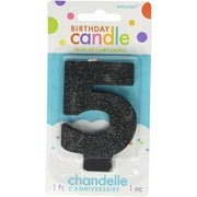 amscan Birthday Celebration, Numeral #5 Glitter Candle, Party Supplies, Black, 3 1/4"