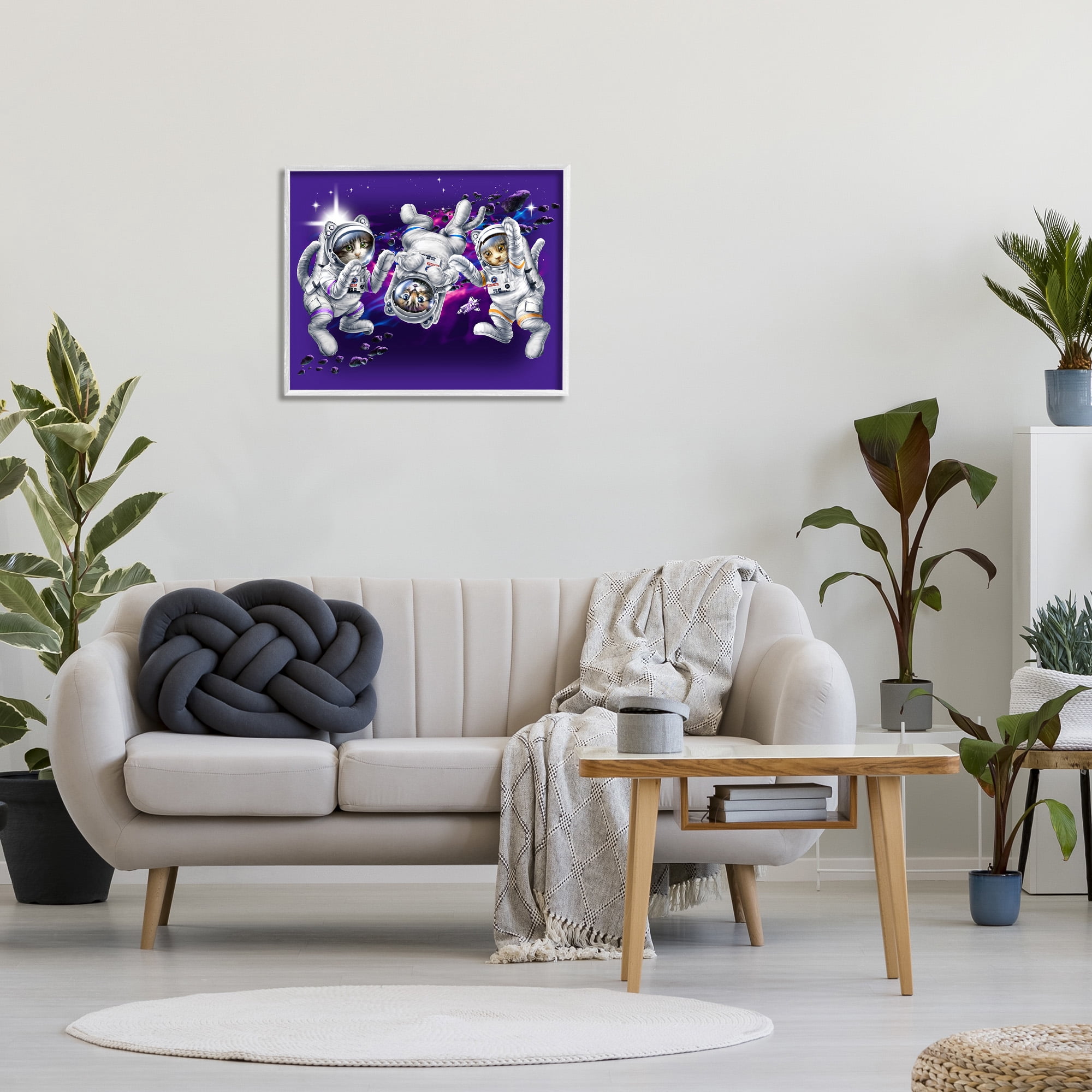Stupell Industries Astronaut Cat Trio Animals & Insects Painting White Framed Art Print Wall Art, 30 x 24