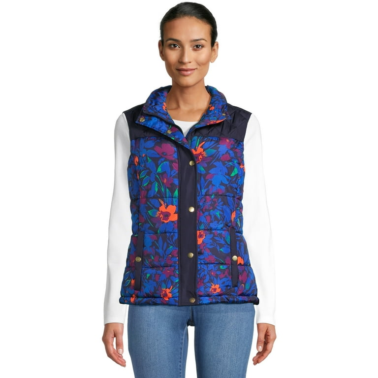 Womens floral puffer vest sale