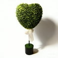 thumbnail image 3 of Boxwood Heart With Bow Topiary, Valentines Day Decorations Green And White, 32",Realistic Faux Potted Shrub For Indoor/Outdoor, Front Porch, Office Decor , not include the soil,2PCS, 3 of 7