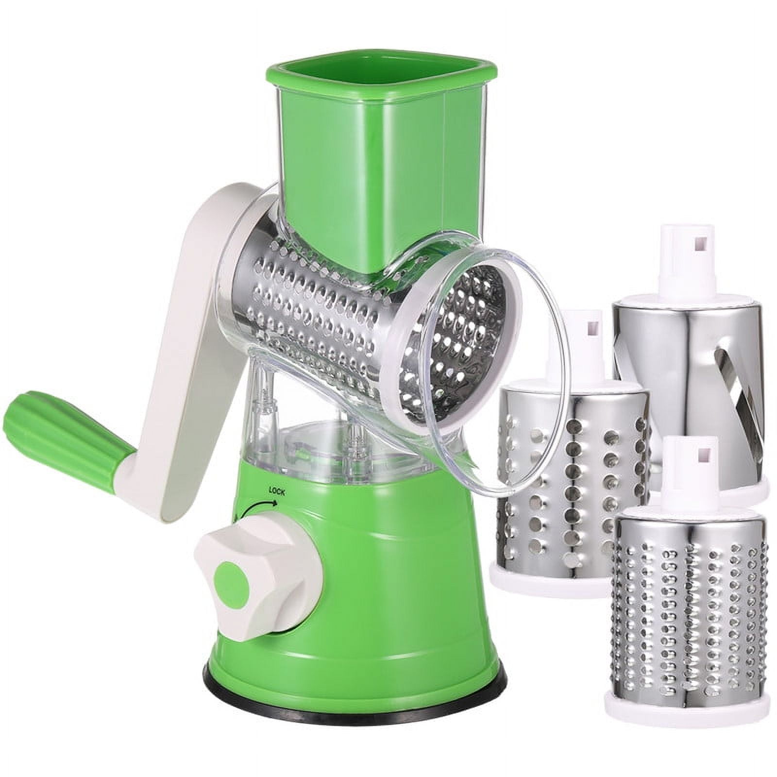 SEYODA Graters for Kitchen,Cheese Grater Efficient Vegetable Slicer with 3  Interchangeable Round Stainless Steel Blades,Easy to Clean Rotary Cheese