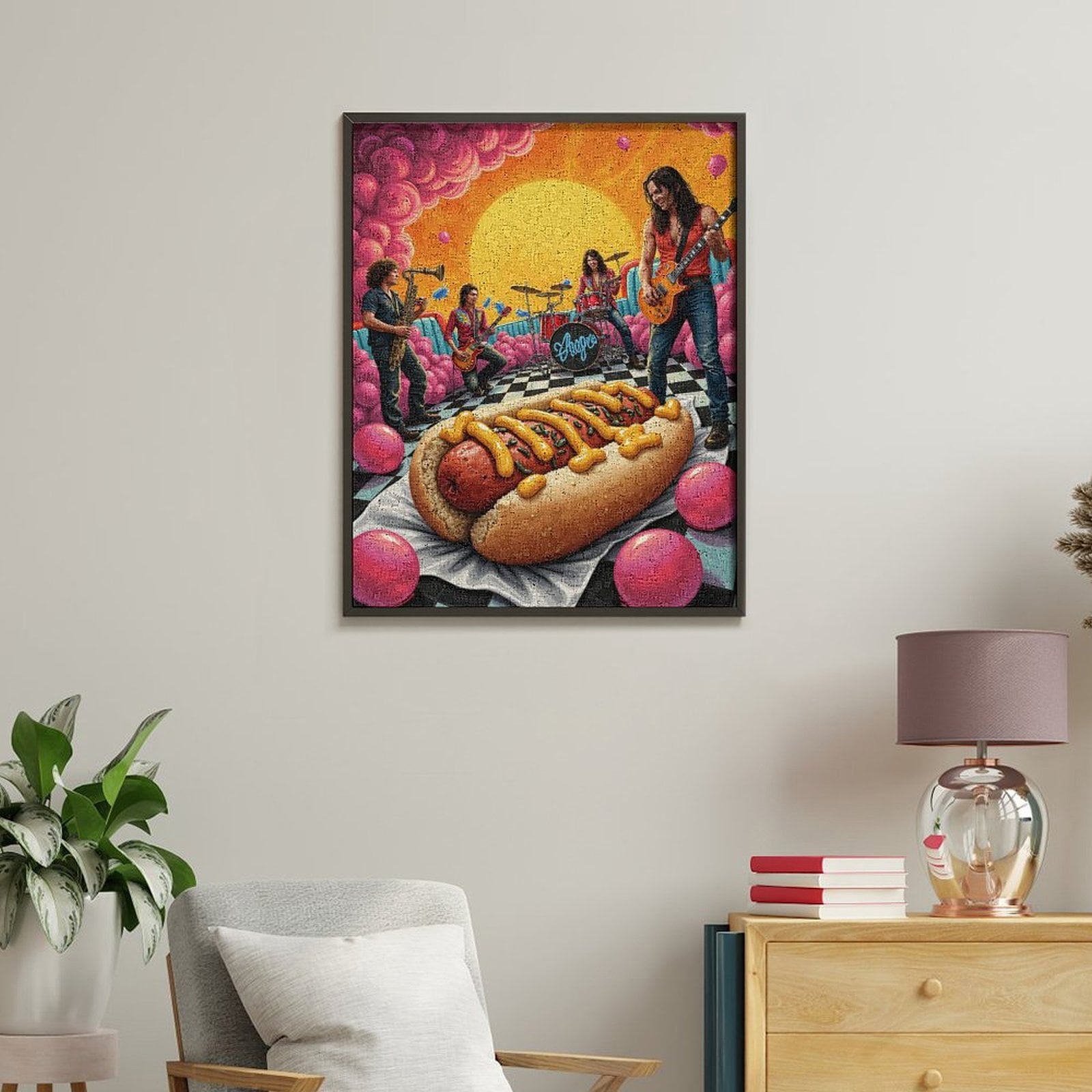 Paint by Numbers Kit for Adults, Rock Band Surreal Hotdog Reverie Paint by Numbers, Easy Paint by Numbers Kit for Adults Beginner, DIY Adult Paint by Number Kits on Canvas, 12x16in Home Decor