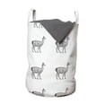 thumbnail image 1 of Animal Laundry Bag, Monochrome Rhythmic Engraving Style Guanaco Endemic South America Breed, Basket with Handles Drawstring Closure for Laundromats, 13" x 19", Dark Taupe Grey White, by Ambesonne, 1 of 4