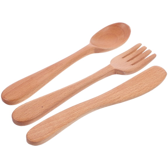 FRCOLOR 1 Set Wooden Spoon Fork Knife Cutlery Set Dining Utensil Kit Western Tableware