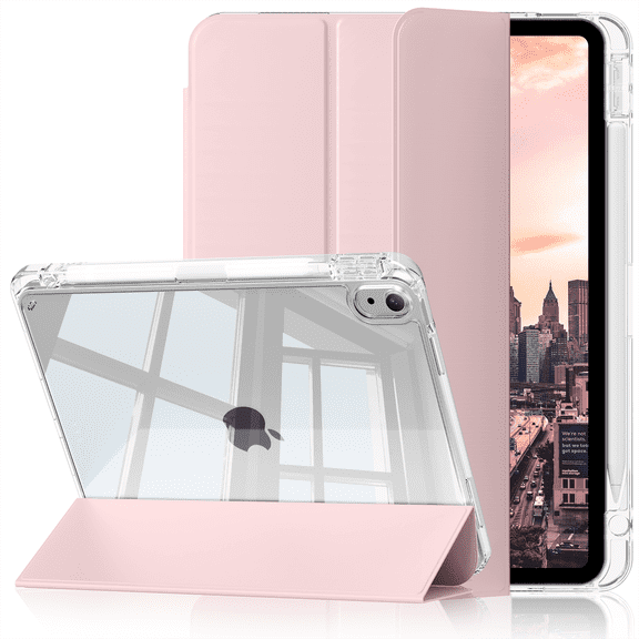 KenKe Case for iPad (A16) 11th Generation 11 Inch 2025, iPad 10th Gen 10.9 Inch 2022 with Pencil Holder, Slim&Lightweight Cover,TPU Hybrid Clear Transparent Back, Auto Wake/Sleep, Pink