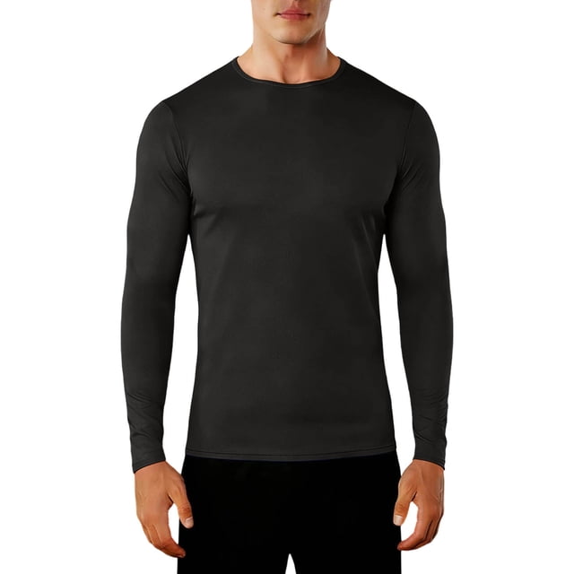Couche de Base de Cyclisme Homme Couleur Unie à Manches Longues Col Rond Extensible Couche de Base Tenue de Mise en Forme Haut de Cyclisme Extérieur Matériau en Fibre de Polyester