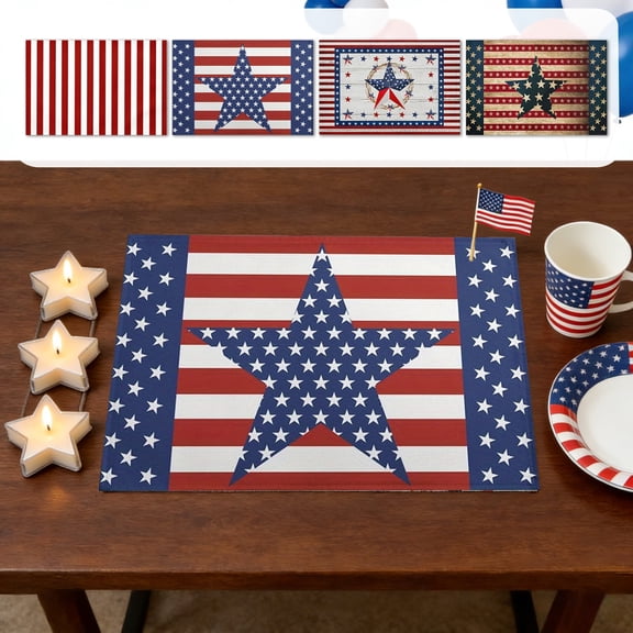 AZXY 4th of July Patriotic Placemats, USA 250th Anniversary Vintage Star Stripe Printed Waterproof Fade Resistant Table Mats for Patriotic Table Decor and Holiday Party Ornament