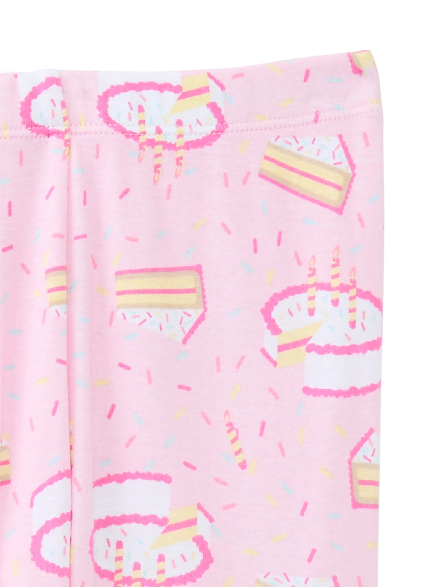 Wonder Nation Girls' Cotton Short Sleeve Top and Pants Tight Fit Birthday Pajamas Set, 2-Piece, Sizes 4-10