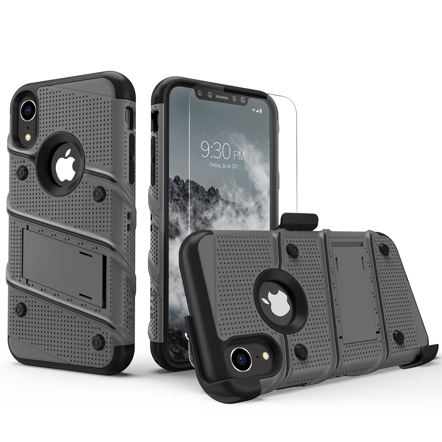ZIZO Bolt Series for iPhone XR Case with Screen Protector Kickstand Holster Lanyard - Gun Metal Gray Gun Metal Gray/Black