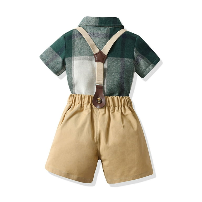 Clothes for Year Old Boy Dress Shirt with Bowtie Suspender Pants