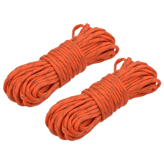 Uxcell 49.2Ft 4mm Nylon Reflective Tent Rope Guyline Camping Cord Orange Red 2 Pack
