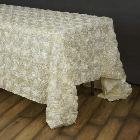 

90 x 156 Ivory Grandiose Rosette 3D Satin Rectangle Tablecloth