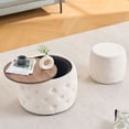 thumbnail image 2 of S-HOME 4-in-1 Function Velvet Nesting Ottomans Pair, Round Storage Stool with Wood Tray, Ready to Use No Assembly, Beige, 2 of 17