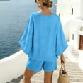 thumbnail image 4 of Cutuoiiu Women's Loose Fit Solid Color Cotton Linen Two Piece Set with V-Neck Batwing Top and Pocket Shorts for Summer Casual Wear Gifts, 4 of 8