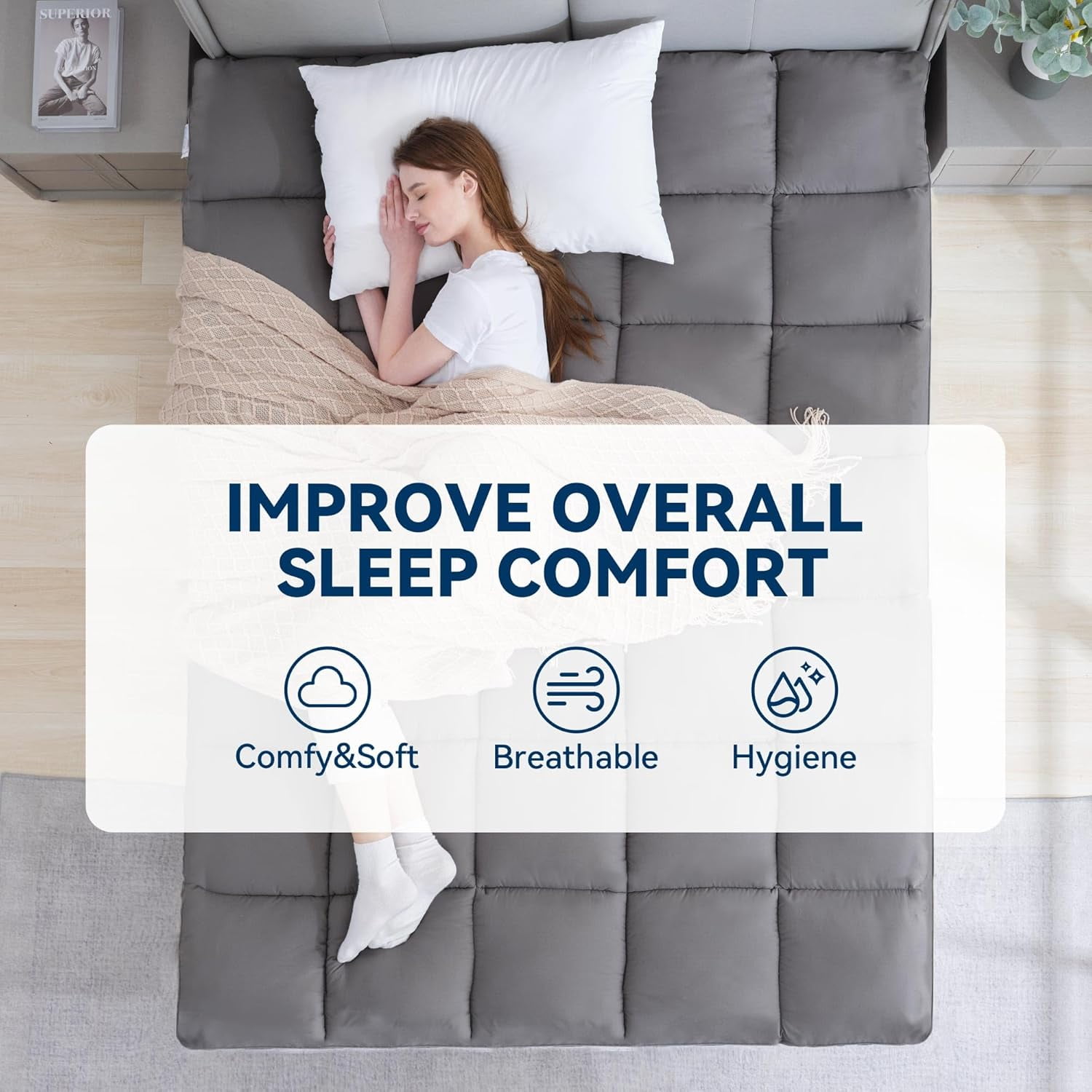 BDEUS Full Size Extra Thick Mattress Topper, Cooling Mattress Pad Cover, Pillow Top Protector with 8-21 inch Deep Pocket, Gary
