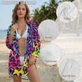 thumbnail image 6 of Xoenoiee Watercolor Colorful Leopard Print Bathing Suit Cover Up for Women Lightweight Swimsuit Coverup Dress Long Sleeve Button Shirt Beach Cover Ups Summer Vacation Outfit, L, 6 of 7