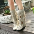 thumbnail image 5 of Viluyesy Womens Knee High Boots, Pull-On Round Toe Thick Sole Fashion Retro Tassel Suede Boots Beige, 5 of 5