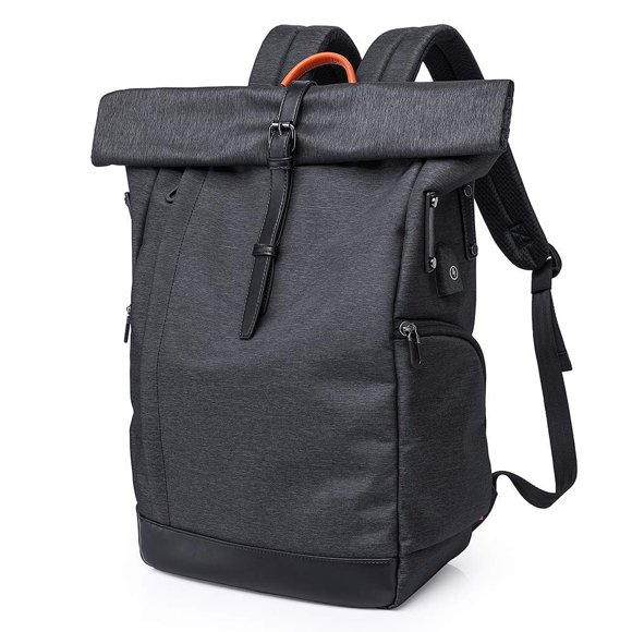 Roll-Top Backpack 15.6 Inch Women Men, Waterproof Daypack School Backpack College Backpack Backpack Roll Top Backpack With Usb (Black)