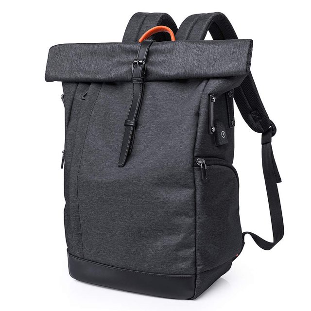 Roll-Top Backpack 15.6 Inch Women Men, Waterproof Daypack School Backpack College Backpack Backpack Roll Top Backpack With Usb (Black)