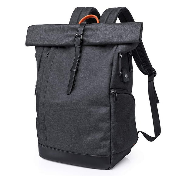 Roll-Top Backpack 15.6 Inch Women Men, Waterproof Daypack School Backpack College Backpack Backpack Roll Top Backpack With Usb (Black)