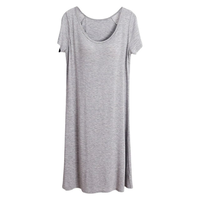 Womens Short Sleeve Nightgown - Solid Color, Soft Cotton Blend, Casual Sleepwear, Plus Size, M-XXXXL, Spring/Fall/Winter