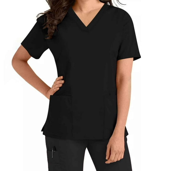 Karight Nurse Uniforms Womens Work Scrub Tops with Pockets V Neck Short Sleeve Work T-Shirt Relaxed Fit Tunic Blouse
