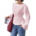 thumbnail image 3 of Camisas de Larga para Mujer, Tops Cortos de Otoño para Salir, Informales, con Cuello , Mangas Acampanadas, Acanalados, con Cordones, Ropa Y2K Rosa S, 3 of 8