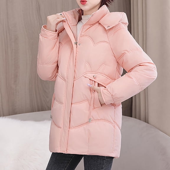 Gpaecead Women's Oversized Long Quilted Puffer Jacket Long Sleeve Winter Casual Padded Coat Pink