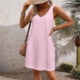 thumbnail image 5 of summer dresses for women 2024 wedding guest dresses for women Women's Casual Sundress With Pockets Summer Boho Beach Dress T-Shirts Dress V Neck Loose Tank Dresses Pink Cotton Blend 3X, 5 of 9