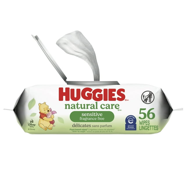 Huggies Natural Care Sensitive Baby Wipes, Unscented, 1 Flip Top Pack, 56 Wipes